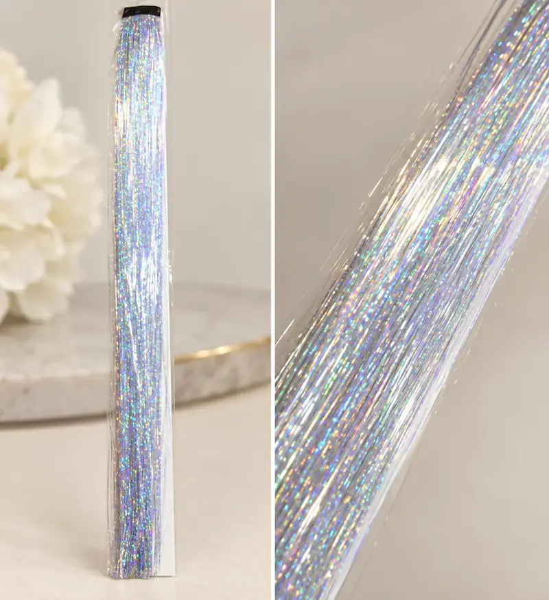 Glitter szál hajba, ezüst színű dísz