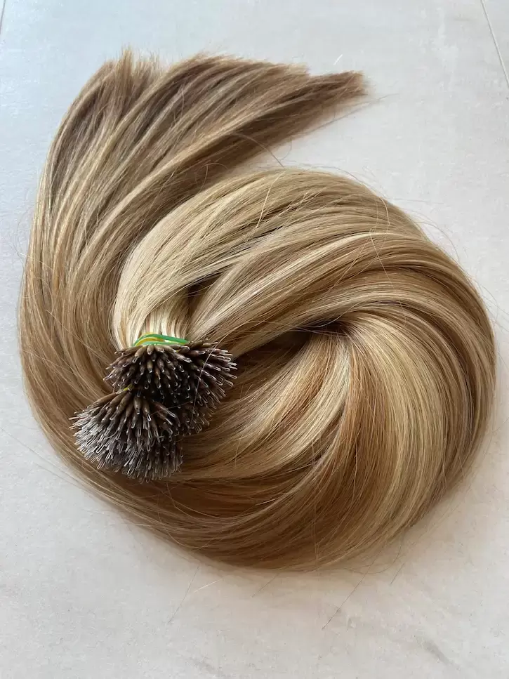 Nano gyűrűre tincsezett, melírozott 60cm 100% eredeti emberi haj/ 10gr