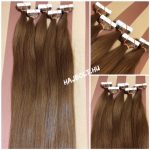 7-es barna festett tape-in (ragasztócsíkos) eredeti haj 50 cm/ 1 pár (2db)