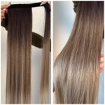 Sötétbarna- sötét hamvas ombre vasalható I. osztályú, 60cm szintetikus copf (14)