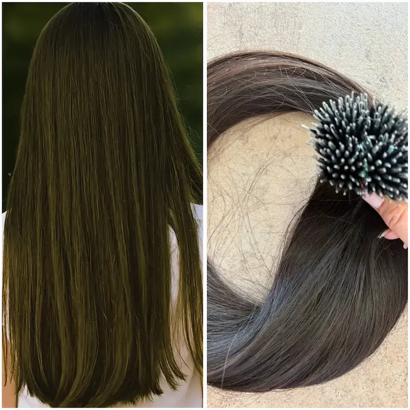 Nano gyűrűre tincsezett natúr 4-5-ös barna, vastagszálú 45cm 100% eredeti emberi haj/ 10gr